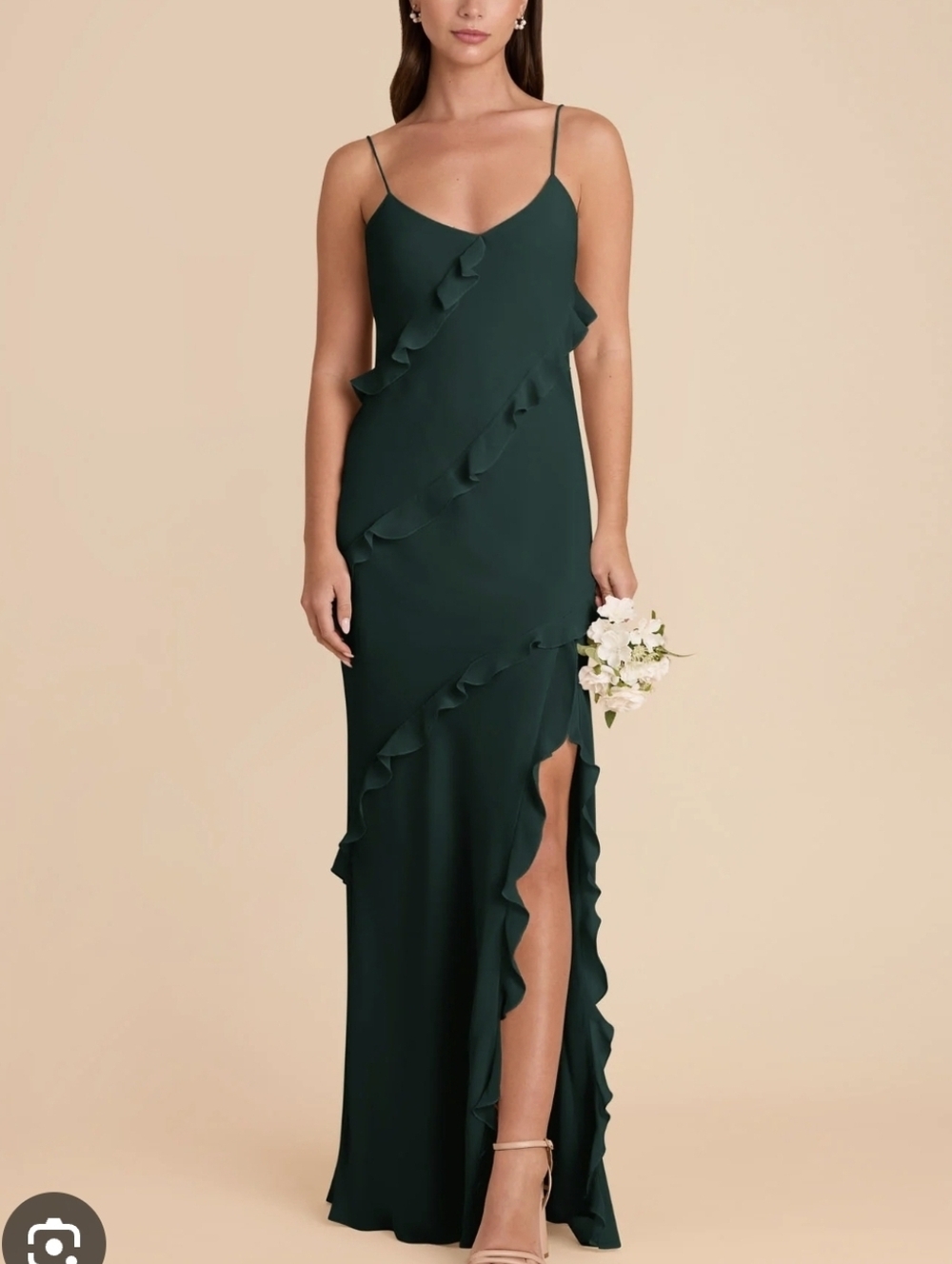Birdy Grey Valentina Emerald Green Ruffle Chiffon V Neck Maxi Dress Size Large